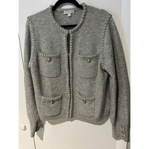 J. Crew Factory Gray Knit Pocket Cardigan with Gold Buttons